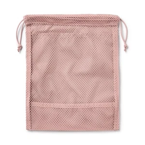 MUJI Polyester Mesh Drawstring Bag – Double Type, Pink, Size S (20×25×10cm) - Picture 1 of 11