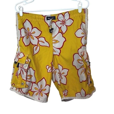 Abercrombie Y2K Men’s Hibiscus Swim Trunks Board Shorts Size L Yellow White - Image 1 of 4