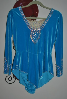 Blue Velvet Skating Dress with Rhinestone Embellishments Long Sleeve Sz S/M EUC - Image 1 of 4
