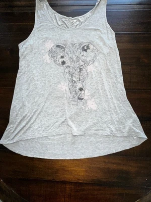 TANQUE Gaiam XXL Gris Jaspeado Claro con Diseño de Elefante Túnica Frontal Ropa Activa Usado en Excelente Condición Foto 1 de 4