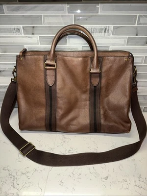 FOSSIL Houston Top Zip Workbag Briefcase Brown Pebbled Leather 17” X 12” X 3” - Image 1 of 4
