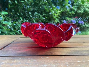 Murano Glass Red - clear ruffle Abstract Ashtray / Dish / Bowl Vintage MCM - Picture 1 of 20