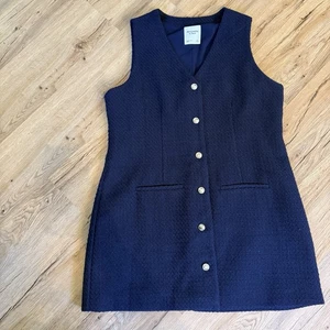 The A&F Mara Tweed Vest Mini Dress Navy Blue Size XL Preppy Academia Classic - Picture 1 of 10
