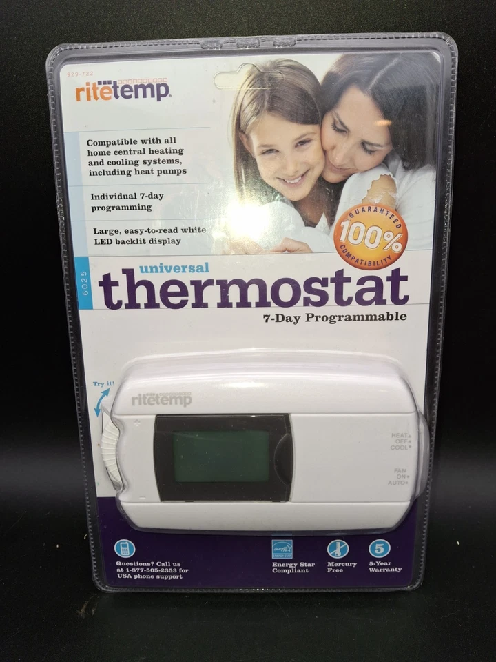 NEW RiteTemp Universal Thermostat 7-Day 4 Periods Per Day Programmable 6025 - Image 1 of 4