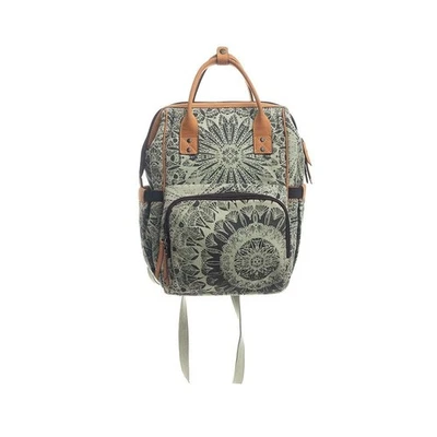 Myra Diaper Bag Women's Western Upcycled Canvas Leather Backpack Handbag Green - Image 1 of 4