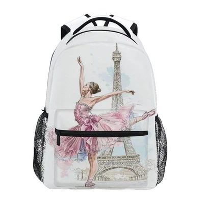 Ballerina Eiffel Tower School Backpack , Ballet Dancer Bookbag Schoolbag Dayp... - Image 1 of 4