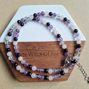 Empath Protection Choker Necklace Amethyst Fluorite Black Tourmaline  - Picture 1 of 9