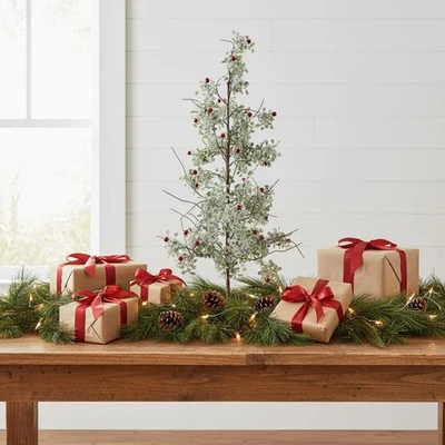 Christmas Farmhouse Rustic 24 Inch Glittered Mistletoe Tree w/Red Berries - Image 1 of 3