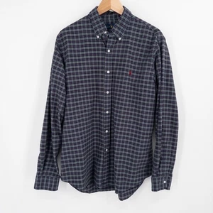 Ralph Lauren Mens L Plaid Button Down Shirt Dark Blue Green Classic Preppy Fall - Picture 1 of 10