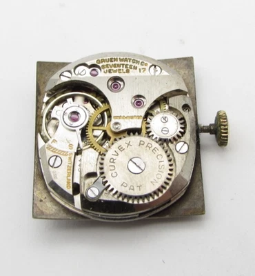 Movimiento y esfera suizos Gruen Veri-Thin Curvex GXC 17J solo de colección funcionando resto Foto 1 de 4