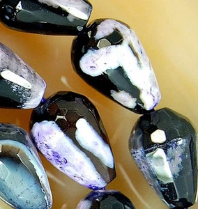 14inches 8x12mm Faceted Purple Tiger Fur Agate Teardrop Beads - Picture 1 of 1