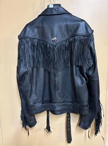 HARLEY DAVIDSON Mens Black Leather Motorcycle FRINGE Biker Jacket - Size XL - Picture 1 of 19