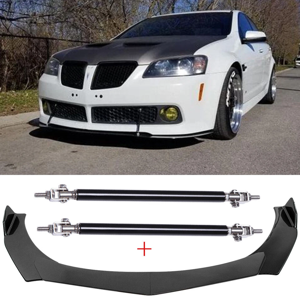 Divisor de labios de parachoques delantero de fibra de carbono + varillas de puntal para Pontiac GTO G8 G6 G5 Foto 1 de 4