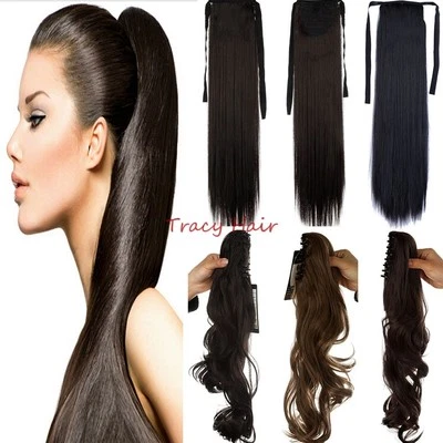 US Soft Long Clip In Hair Extension Curly Straight Brown Claw Ponytail Hair H824 - Image 1 of 4