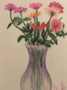colored pencil original drawing zinnia flowers rose - Imagen 1 de 4