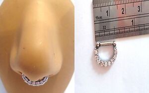 Clear Claw Set Crystal Nose Septum Clicker Ring Hoop Straight Post 14 gauge 14g