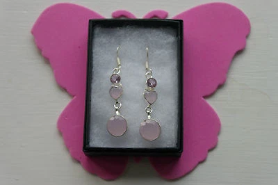 Orecchini Argento Con Morganite E Calcedonio 5.6 Grammi 4 Cm.long + Ganci IN Box - Immagine 1 di 4