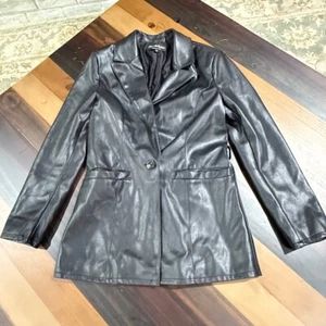 Chaqueta de cuero sintético Miss Selfridge talla 6 abrigo negro con trabillas para cinturón - Imagen 1 de 13