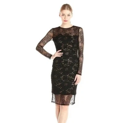 NWT Bailey 44 Black Lace Overlay Sheath Dress Size Medium NEW - Image 1 of 4