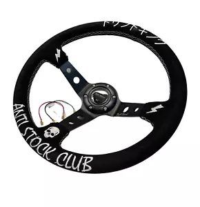 350MM 3"DEEP DISH 6-BOLT STEERING WHEEL BLACK SUEDE Anti-Stock - Drift King - Picture 1 of 5