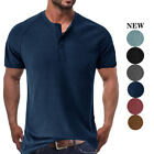 Men Crew Neck Casual Slim Fit Button T-Shirt Tee Henley Shirts Short Sleeve Tops