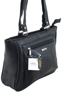 Womens Medium Lorenz Patch Genuine Leather Organiser Shoulder Handbag BLACK - Picture 1 of 11