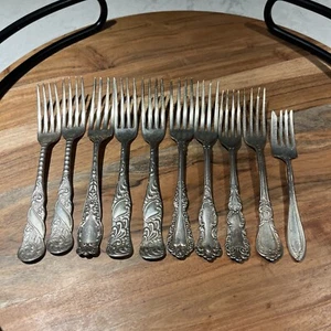 Lote De Colección De 10 Tenedores De Mesa Plato De Plata Varios Estilos - Imagen 1 de 9