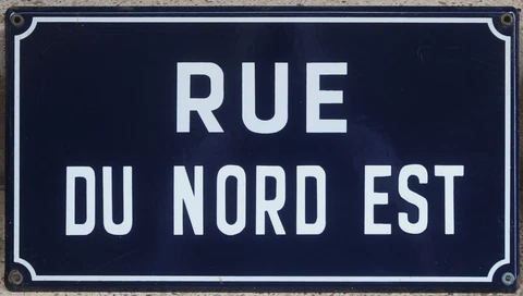 Old vintage French enamel street sign road plaque plate rue Nord Est north east Cover