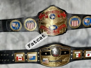 4mm Zinc 2X NWA Domed Globe World &united States Wrestling Championship Belt - Picture 1 of 2