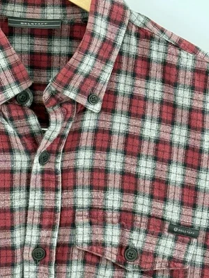 Camisa Belstaff xadrez flanela pequena vermelha cinza preta botão frontal casual - Imagem 1 de 3