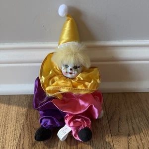 Muñeca bufón payaso cara de vidrio vintage rellena - Imagen 1 de 9