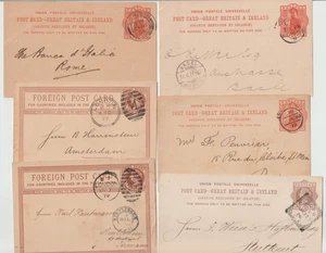 1877/99 6 x LONDON POSTMARKED POSTAL STATIONERY CARDS TO EUROPE BANK GOLD MINING - Picture 1 of 2
