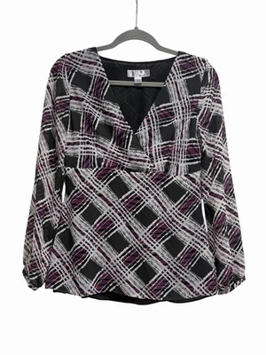 Nine Co Womens Y2K Babydoll Sheer Chiffon Top Dark Fairy Geometric Purple Size 4 - Image 1 of 4