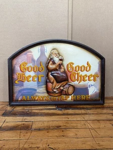 Ancienne enseigne bar pub taverne bois sculpté Good Beer Good Cheer taille 23"x16" - Photo 1/15