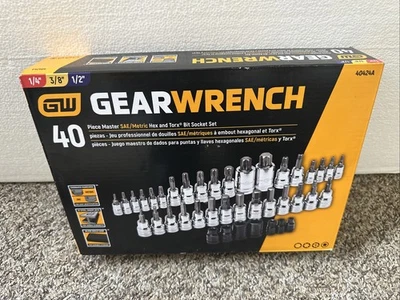 GearWrench 40 piezas SAE + Juego de enchufes métricos Torx y brocas hexagonales 40424A 1/4" 3/8" 1/2" Foto 1 de 4