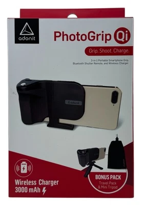 Empuñadura portátil para teléfono inteligente Adonit PhotoGrip Qi 3 en 1 + cargador 3000 mAh + trípode Foto 1 de 4