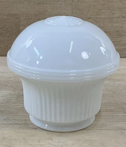 Vintage 6.5” Art Deco Milk Glass Ribbed Round Dome Lamp Shade 3 7/8” Fitter - Picture 1 of 9