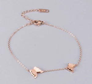 Women Titanium Stainless Steel Rose Gold Butterfly Animal Anklet Bracelet 8-9.5" - Picture 1 of 7