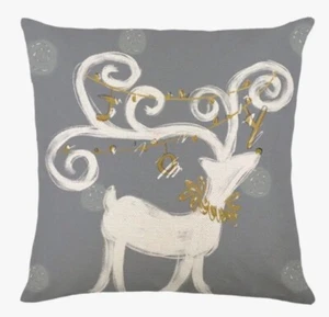 Gray & Gold REINDEER Christmas Throw Pillow Cover Winter Holiday Home Decor - Picture 1 of 4