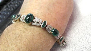 Gorgeous Estate Emerald & Diamond Bracelet 7.5 inch Ornate Must See!! Make Offer - Picture 1 of 1