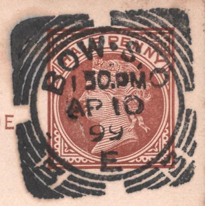 GB QV Card Superb *BOW.S.O./#3* SQUARED CIRCLE East London 1899 Leyton MA1987 - Picture 1 of 15