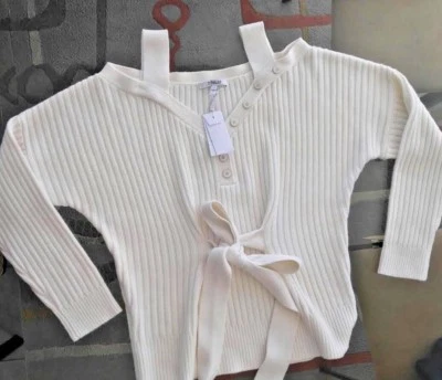 Derek Lam 10 Crosby Hombro Descubierto Marfil Mezcla Lana/Cachemira Suéter L Nuevo con Etiquetas $595 Foto 1 de 4