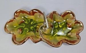 Vtg. California Pottery Double Tidbit Snack Tray Metal Handle Cal.Orig.306 USA - Picture 1 of 8