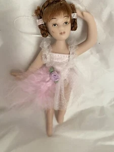 Porcelain Ballerina Doll Christmas Ornament Gift Beautiful Pink Dress - Picture 1 of 3