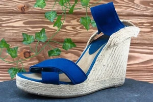 Nine West Size 7.5 M Blue Ankle Strap Fabric Women Sandal Shoes - Picture 1 of 7