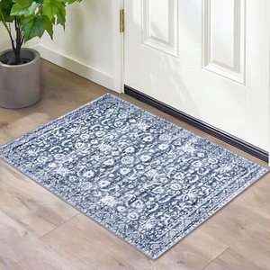 Vintage Entryway Rug Indoor 2x3 Washable Rug Blue Small Area Rug Vintage Non-... - Picture 1 of 8