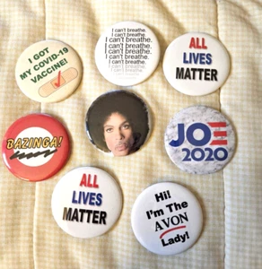 Lot 8 Pinback Buttons Prince, Biden, All lives matter, flea market, bazinga - Picture 1 of 8