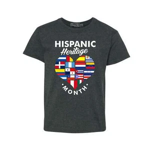 Hispanic Heritage Month Flag Heart Youth's T-Shirt Hispanic Shirts - Picture 1 of 5