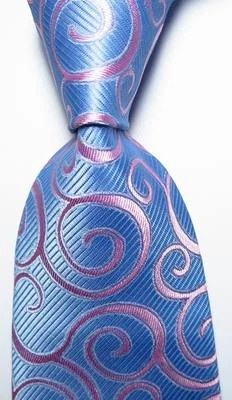 Nova gravata masculina clássica paisley azul claro rosa tecido jacquard 100% seda - Imagem 1 de 2