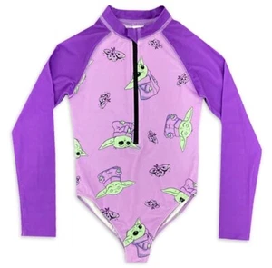 Sz 4-16 Disney Baby Yoda Swimsuit Swim One Piece Rash Guard Mandalorian Girls - Picture 1 of 2